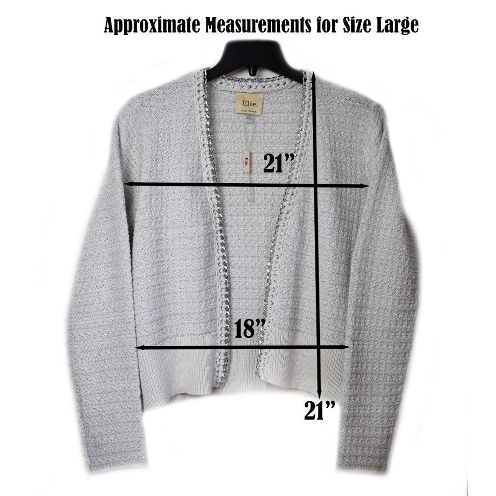 Elie Tahari Women’s Cardigan Silver Chain Trim Long Sleeve Jacquard Knit Jacket - Picture 4 of 4